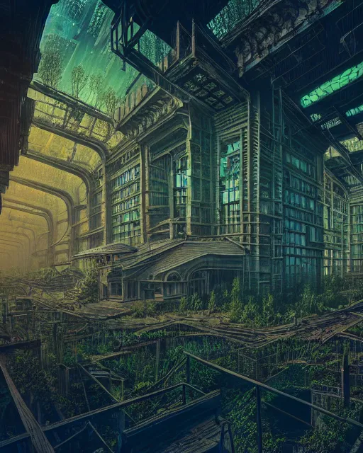 Image similar to a beautiful hyperdetailed rendering of nature abandoned swamp city unfinished building industrial architecture by louis sullivan, cosmic at dusk nightvision meadow dramatic lighting cyberpunk alien uv light flowers morning sun synthwave, archdaily, wallpaper, highly detailed, trending on artstation.