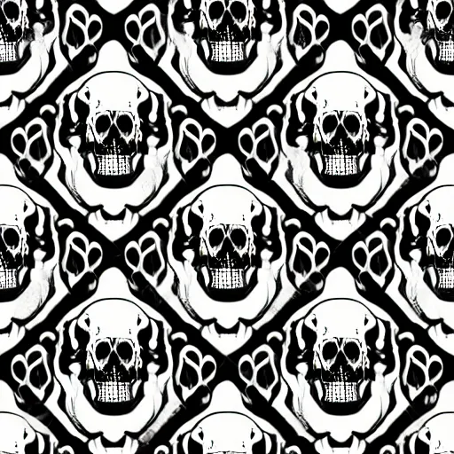 Prompt: seamless pattern showing skulls. black and white, drawing, white background, seamless, ornament.