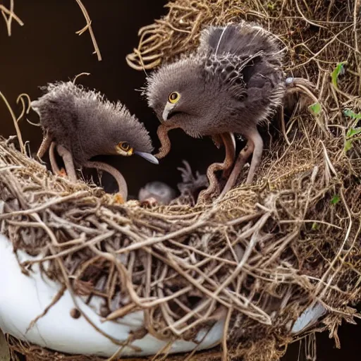 Image similar to Cuckoo chicks in nest being fed by an octopus national geographic photography