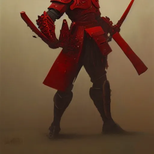 Prompt: the red samurai in armor, trending on artstation, 8 k, by gerard brom and zdzisław beksinski