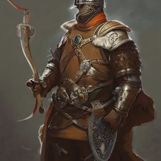 Image similar to a detailed portrait of a avian general in medieval armour holding a rapier, bird themed, by justin gerard and greg rutkowski, digital art, realistic painting, dnd, character design, donato giancola and greg rutkowski, realistic face, digital art, trending on artstation