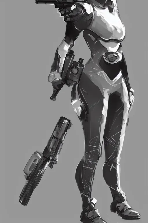 Prompt: a woman in a futuristic suit holding a gun, concept art by senior character artist, featured on polycount, cobra, concept art, official art, ambient occlusion