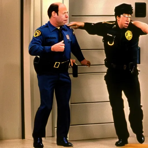 Image similar to George Costanza being arrested by Kramer