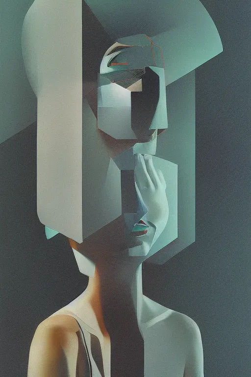 Image similar to woman wearing oculus and digital glitch head edward hopper and james gilleard, zdzislaw beksisnski, higly detailed