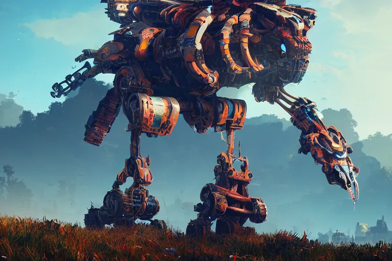 Image similar to scrapper machine mecanical creature robot of horizon forbidden west horizon zero dawn bioluminiscence global illumination ray tracing hdr fanart arstation by ian pesty and alena aenami artworks in 4 k