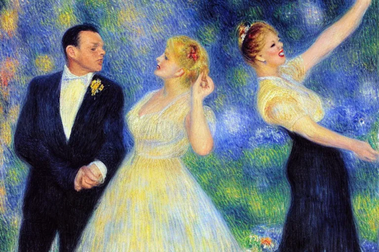 Image similar to frank sinatra and peggy lee singing at the hollywood bowl, by renoir and margaret keene and monet,