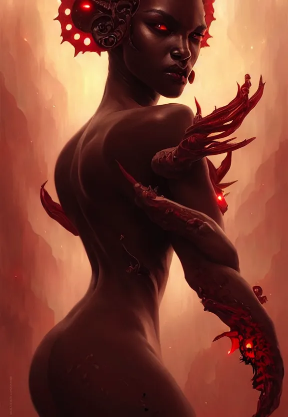 Image similar to a black smoked demon with red eyes, fantasy magic, dark light night, intricate, elegant, sharp focus, illustration, highly detailed, digital painting, concept art, matte, art by wlop and artgerm and greg rutkowski and alphonse mucha, masterpiece