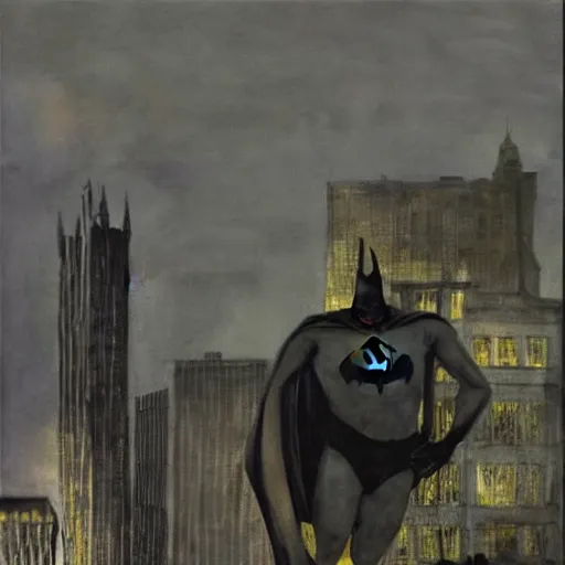 Image similar to Andrew Wyeth artwork, Batman in the city