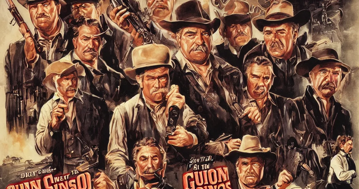 Prompt: poster for the television show Gunsmoke by Drew Struzan