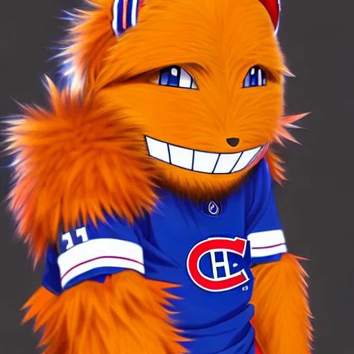 Image similar to anime Portrait of Youppi the Habs Montreal Canadiens Mascot as a very cute powerful and friendly pokemon, highly detailed anime, high evolution, 1990s, legendary, smooth, sharp focus, dynamic lighting, intricate, trending on ArtStation, illustration pokemon, art by WLOP