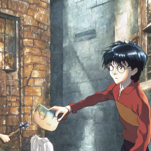 Prompt: film still of Harry potter and the philosopher's stone Artwork by Dice Tsutsumi, Makoto Shinkai, Studio Ghibli
