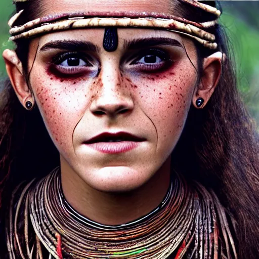 Prompt: photo of emma watson, maori tribeswoman, national geographic