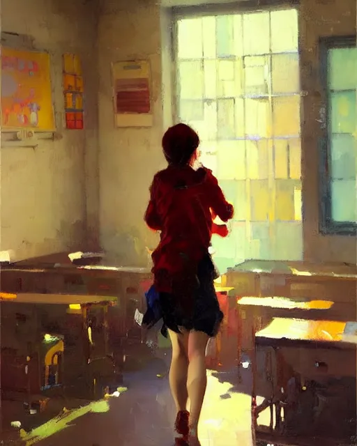 Prompt: school of life, indoor interesting room, ( impressionistic oil painting by malcom liepke ), alexi zaitsev, craig mullins, melinda matyas, tooth wu, wlop, denis sarazhin, bold brushstrokes, highly detailed, award winning, textured, masterpiece