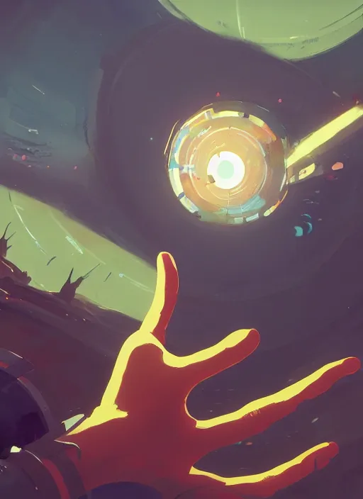 Image similar to zoomed out hand!!! with and eye in the center, floating in a spiraling abyss, scifi, liminal space, painted by pedro correa, cory loftis, james gilleard, atey ghailan, makoto shinkai, goro fujita, studio ghibli