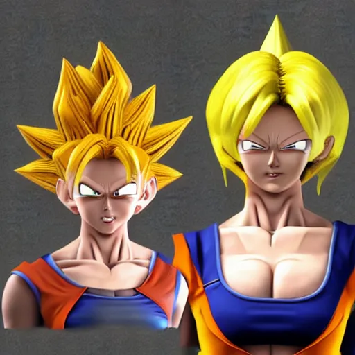 Image similar to christina hendricks as dragon ball z characters, 3 d render, blender,