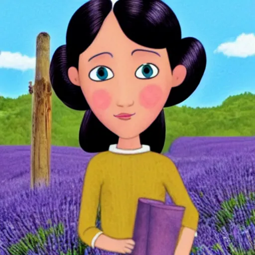 Prompt: angela anaconda reciting poetry in a field of lavender, in the style of arthur adams