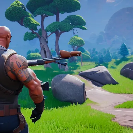 Image similar to Dwayne johnson in Fortnite very detailed, 8K quality super realistic