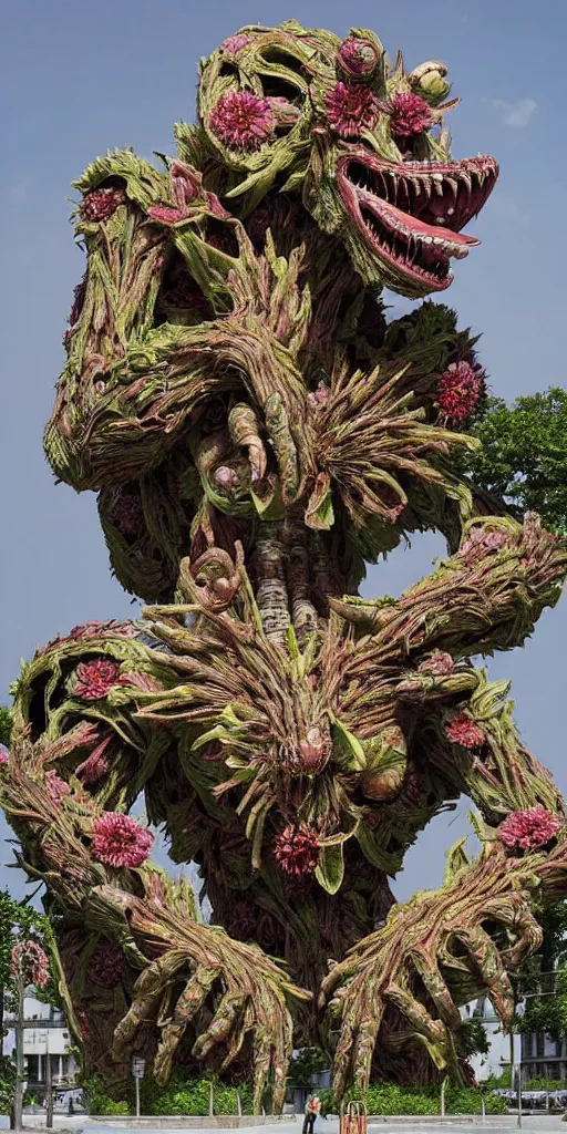 Prompt: colossal grotesque prehistoric alien predator flower made from best unfulfilled mankind projects in the middle of abandoned post soviet constructivist cityscape, Stalinist architecture, ultradetailed, Intricate by Hayao Miyazaki and Josan Gonzalez and Makoto Shinkai and Giuseppe Arcimboldo and Wes Anderson