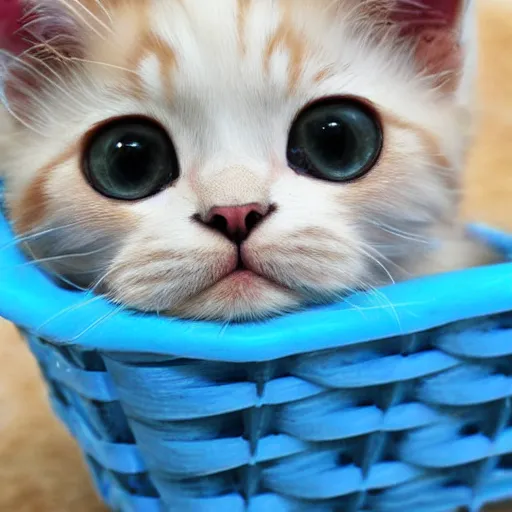 Image similar to one hundred kittens with blue eyes in a basket