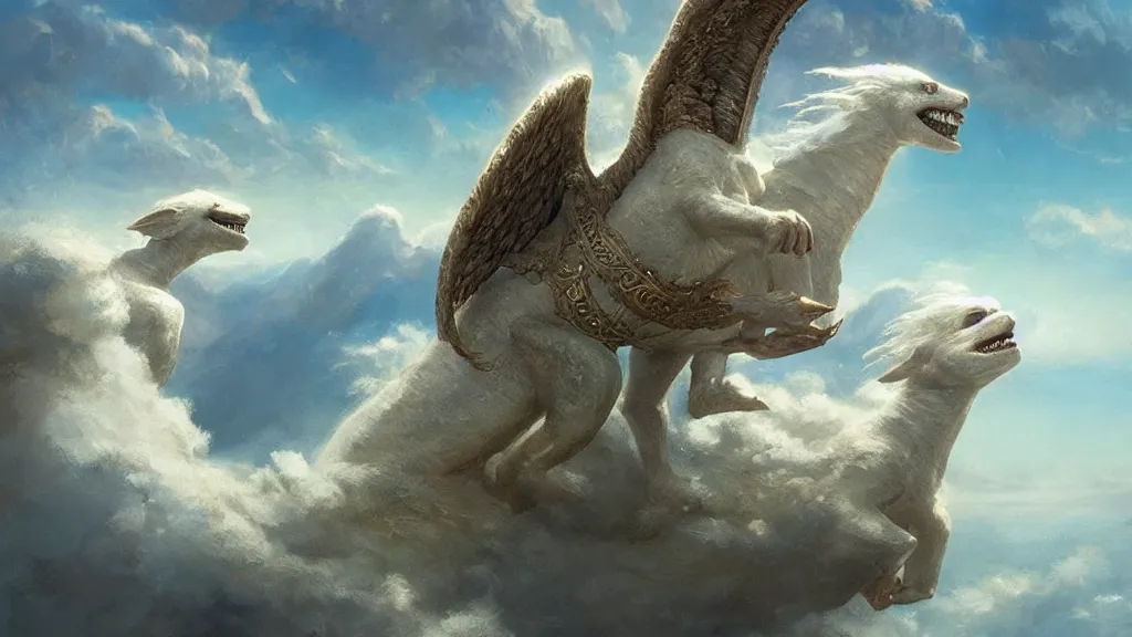 Prompt: falkor flying through the nothing. the neverending story movie. greg rutkowski. sunlit undertones. 3 8 4 0. 2 1 6 0.