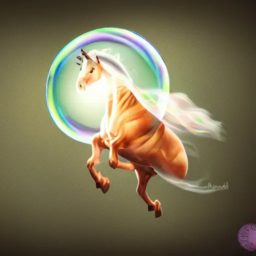 Prompt: A bubble unicorn floating in the air, trending on art-station, high definition, dungeons and dragons, award-winning art