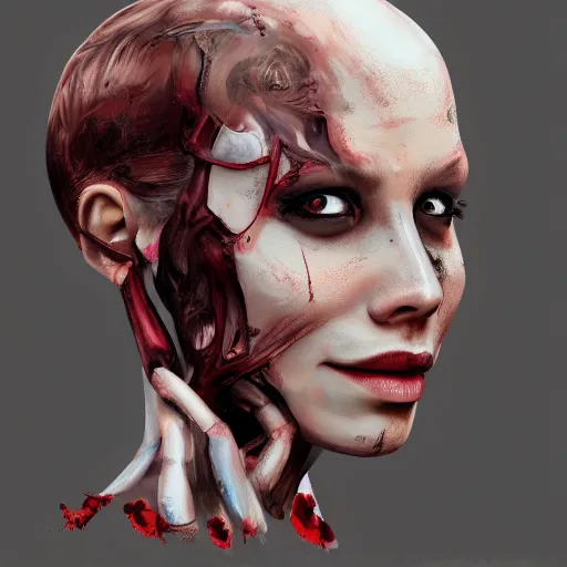 Image similar to Female death. with a dismembered head. kodachrome, high contrast, highly detailed, sharp focus, digital painting, concept art, illustration, trending on artstation