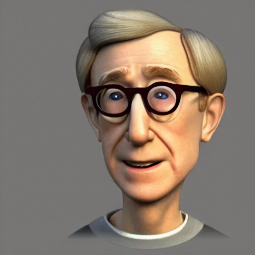 Image similar to woody allen, 3D modeling character, full view, Pixar concept art