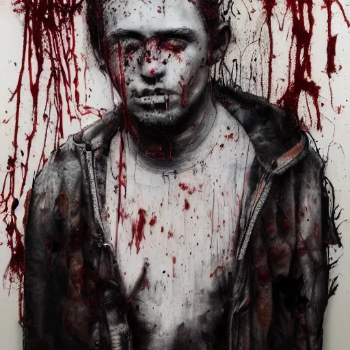 Image similar to matte portrait of a depressed young man covered in dirt and blood, by Antony Micallef by Camille Rose Garcia