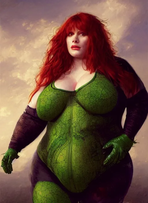 Prompt: A beautiful portrait of 400-pound obese Bryce Dallas Howard as 400-pound obese Poison Ivy from Batman movie, digital art by Eugene de Blaas and Ross Tran, vibrant color scheme, highly detailed, in the style of romanticism, cinematic, artstation, Greg rutkowski