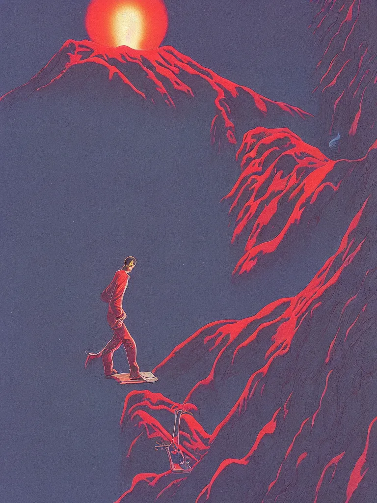 Prompt: a closeup portrait of antigravity, a young siberian man dreaming psychedelic hallucinations in the vast icy landscape of antarctica, volcano lava drips in antigravity by kawase hasui, moebius and edward hopper, colorful flat surreal design, hd, 8 k, artstation