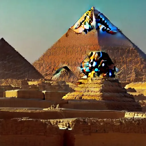 Image similar to the sun god ra looking over the great pyramids of ancient egypt