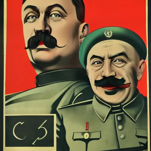 Image similar to leader of fascist hungary, viktor orban, adolf hitler and joseph stalin win farting contest together, soviet propaganda poster art from 1 9 4 4, colored, highly detailed illustration