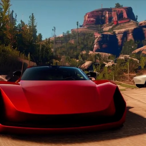 Image similar to futuristic sleek sports car in red dead redemption 2