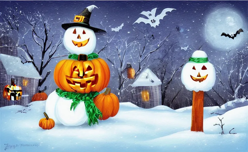 Image similar to “snowy halloween, digital art, award winning”