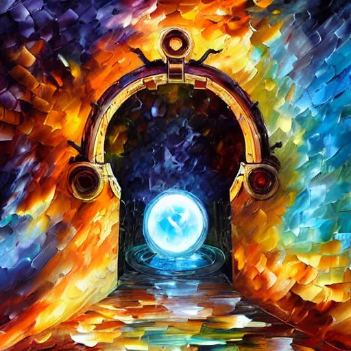 Image similar to absurd multi - dimensional portal gate cybernetic inspired by dragon skin by leonid afremov and katsuhiro