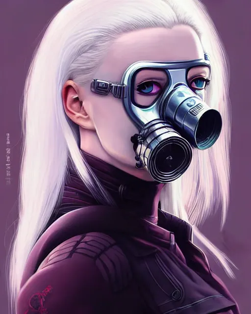 Image similar to white haired cyborg sophie turner wears gas mask octopus chimera, fine detail!! anime!! realistic shaded lighting!! poster by ilya kuvshinov katsuhiro otomo ghost in the shell, rutkowski giger villeneuve artgerm garmash and rob rey