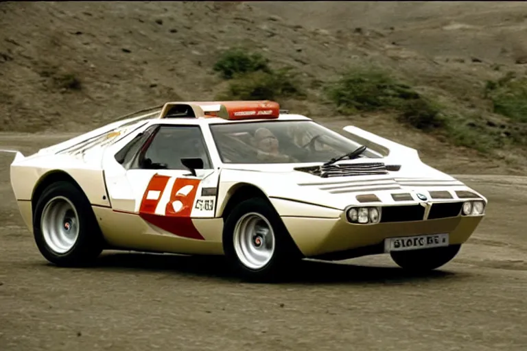 Image similar to Lancia Stratos!! BMW M1, movie still, speed, cinematic Eastman 5384 film
