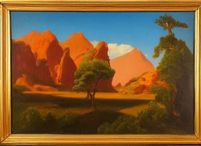 Image similar to la montana roja, tenerife in the style of hudson river school of art, oil on canvas