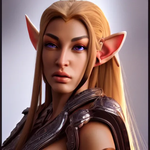 Image similar to portrait of a beautiful female high elf with tan skin, 3 d octane render trending on art station 8 k