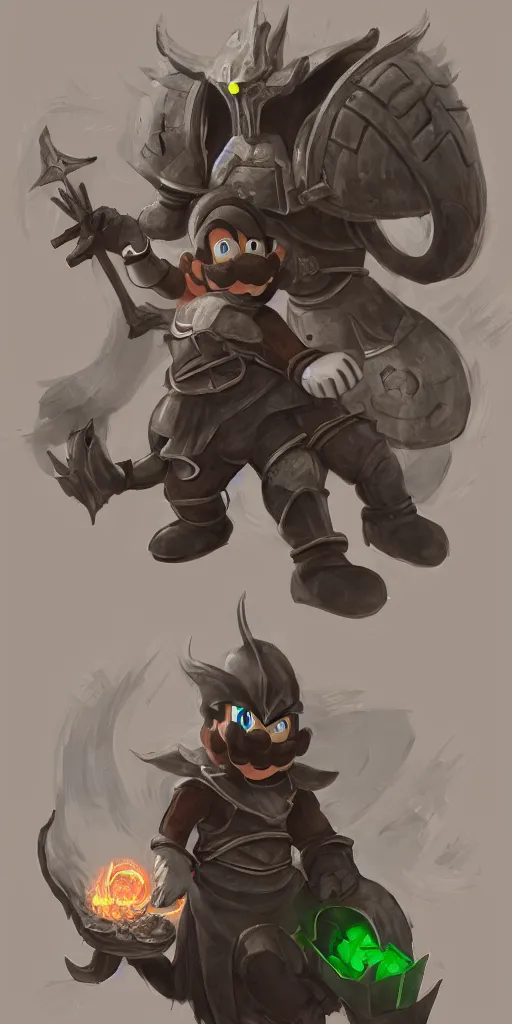 Prompt: super mario as a dark souls final boss, concept art, trending on artstation