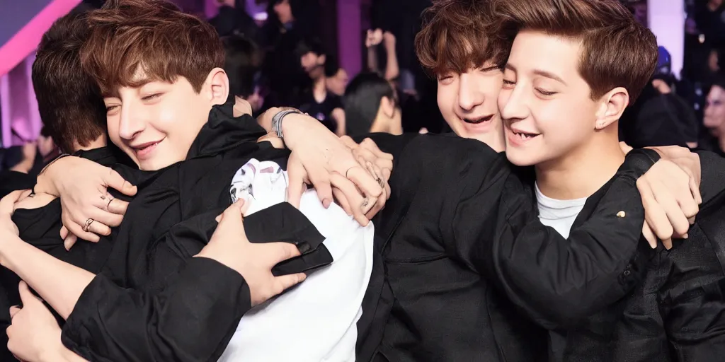 Image similar to charlie puth hugging Jung kook