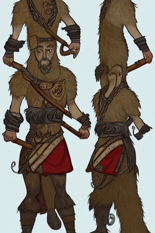 Image similar to full body character concept art of Eoghaill of the Murine Hordes, a La Tene Culture Celtic chieftain and warrior, resplendent and proud of bearing. Has a one-eyed rat as a familiar. Eoghaill is the leader of an Comlagh Naomh a group of Iron Age mercenaries.