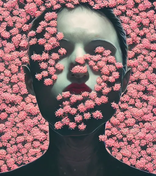 Image similar to portrait, nightmare anomalies, covered in tiny flowers by dariusz zawadzki, kenneth blom, mental alchemy, james jean, pablo amaringo, naudline pierre, contemporary art, hyper detailed