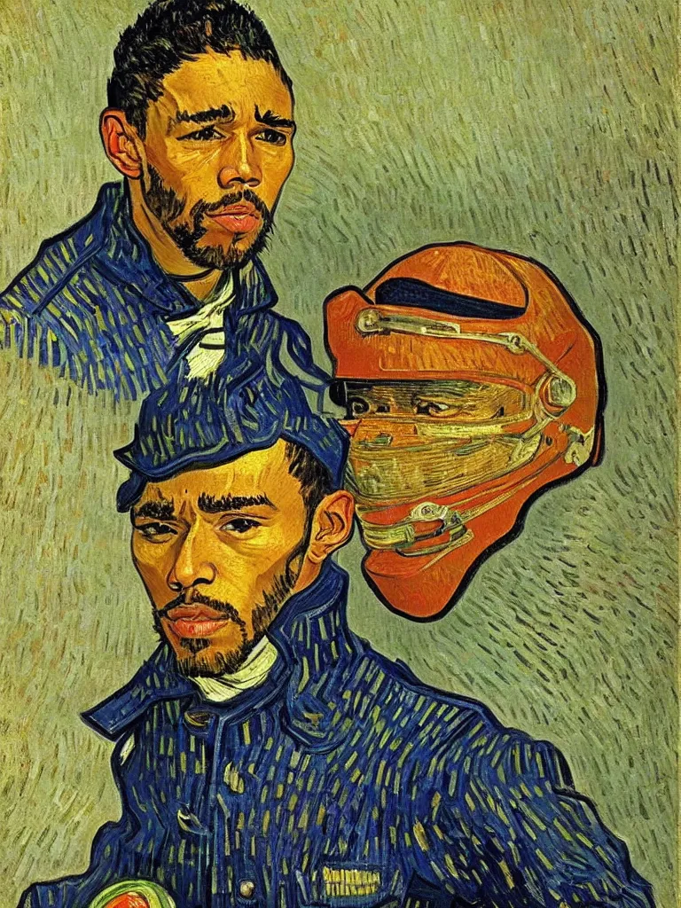 Image similar to portrait of Sir Lewis Hamilton by Van Gogh