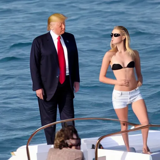 Image similar to Donald Trump and Amber Heard on a boat, vacation