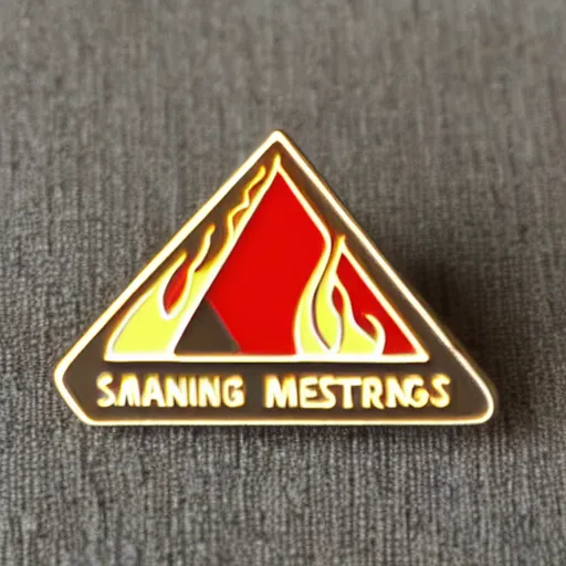 Image similar to a triangle enamel pin of a retro minimalistic fire flames warning label, smooth curves