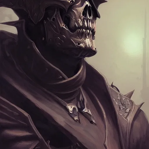 Image similar to dark fantasy character portrait of Reaper from Overwatch, wearing skull mask, dystopian mood, intricate, wild, highly detailed, digital painting, artstation, upper body, concept art, smooth, sharp focus, illustration, art by artgerm and greg rutkowski and alphonse mucha