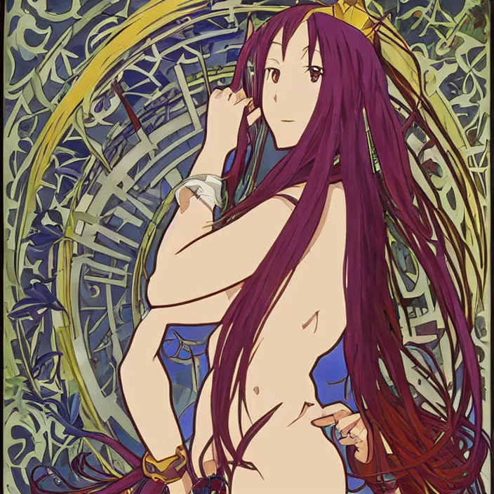 Image similar to portrait of rimuru tempest from that time i got reincarnated as a slime. art by alphonse mucha