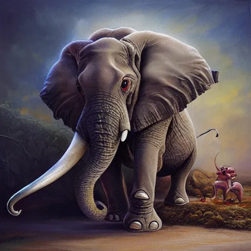 Image similar to a creature that is half elephant and half frog, oil painting by justin gerard