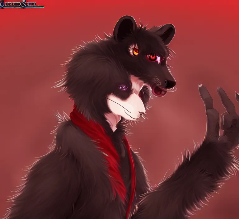 Image similar to furry - male - red - black - weasel - necromancer - fursona uhd ue 5 visual novel pc game expressions